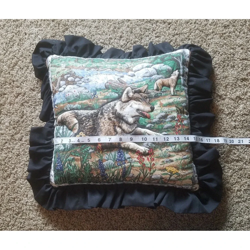 Handmade Wolf Wall Hanging & 2 Throw Pillows